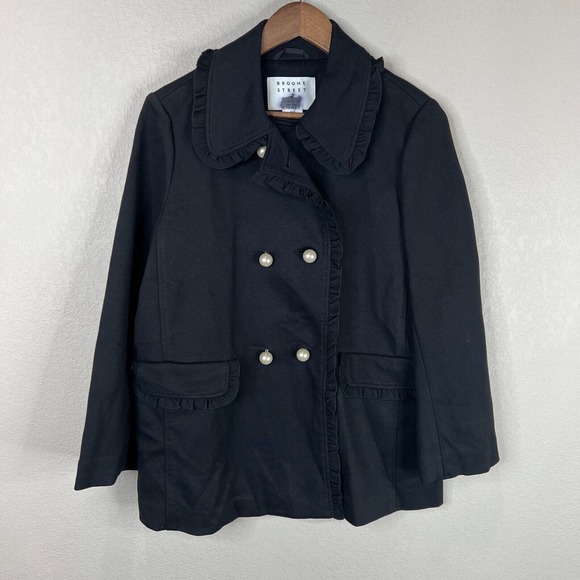 Kate Spade Broome Street Women's Button Front Jacket Long‎ Sleeve Black Pea 6 - Picture 1 of 10